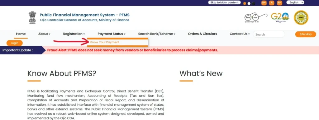 image showing "Know Your Payment" option on homepage.
